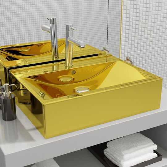 Wash Basin with Overflow 60x46x16 cm Ceramic Gold VD05416 - Hommoo
