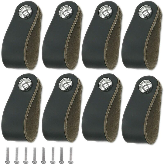 Black leather cabinet handle, leather handle with screws, soft pu door handle, easy to install, suitable for all kinds of cabinet doors and drawers