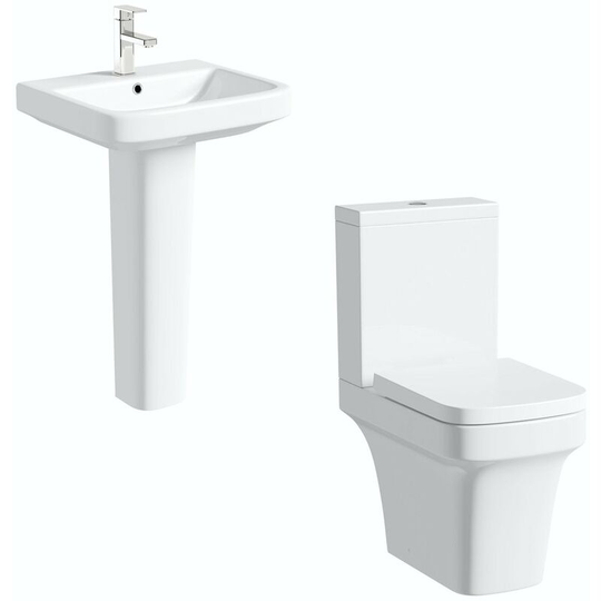 Carter cloakroom suite with full pedestal basin 555mm - White - Mode