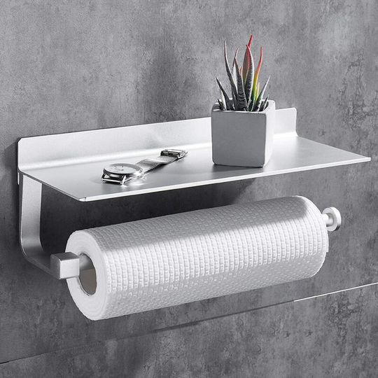 No Drilling Kitchen Roll Holder Wall Mounted Paper Towel Holder Paper Towel Holders with Spacious Paper Dispenser Rolls for Kitchen Silver