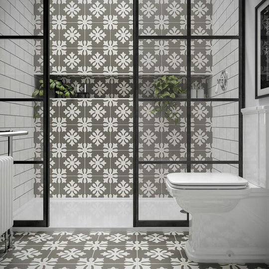 Donatello Light Grey Patterned Vitrified Ceramic Tile Sample - Grey - Amiata