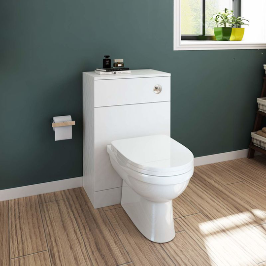 Elegant - Back to Wall White d shaped Ceramic Toilet with Matte White Concealed Cistern Unit Bathroom Furniture
