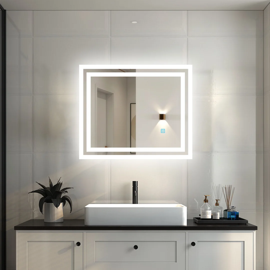 Marasco Lighted Glass Framed Wall Mounted Bathroom Mirror in Clear
