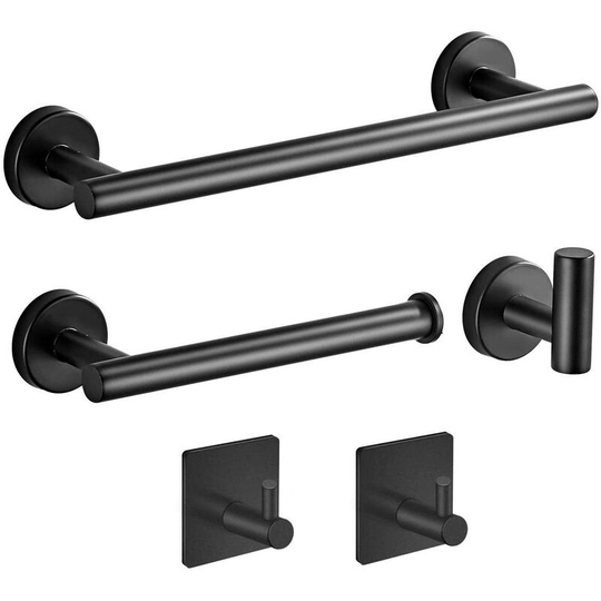 5 Piece Bathroom Hardware Set Stainless Steel Toilet Paper Holder Towel Bar Robe Hooks Black