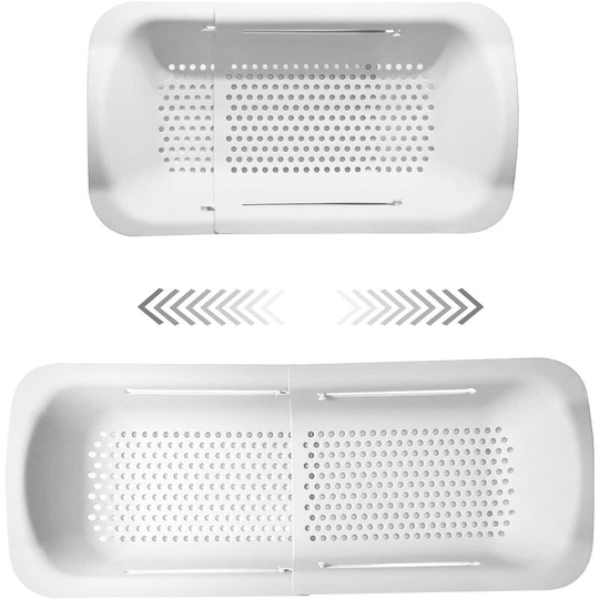 Kitchen Drain Basket, Retractable Plastic Sink Drain Rack, Household Sink Drain Basket for Storage and Washing Dishes Fruits Vegetables (White)