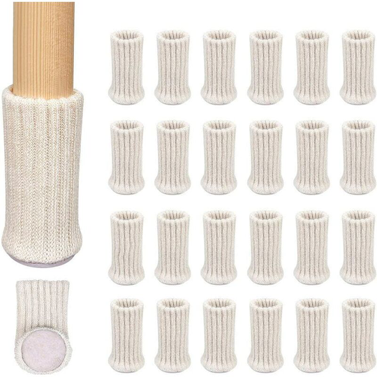 24 furniture chair socks, knitted, non-slip, to prevent scratches and reduce noise, easy to move, beige