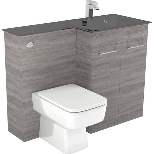 Wholesale Domestic - Venice Square Anthracite Glass 1100mm Right Hand 2 Door Molina Ash Vanity Unit Toilet Suite - Molina Ash