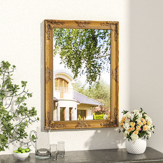 Livingandhome Vintage Rectangular Gold Carved Decorative Wall Mirror,70x100cm