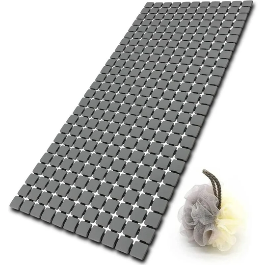 Kartokner - 33.4 x 15.7 In Non Slip Bathtub Mat, with Suction Cups and Drain Holes Bath Mat (Pure Grey)