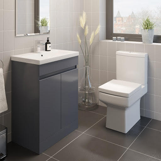 Royan Close Coupled Toilet & Artis Vanity Unit with Doors - 600mm Grey Gloss
