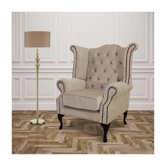 Ivory Velvet Queen Anne with Crystals High Back Wing chair Designersofas4u