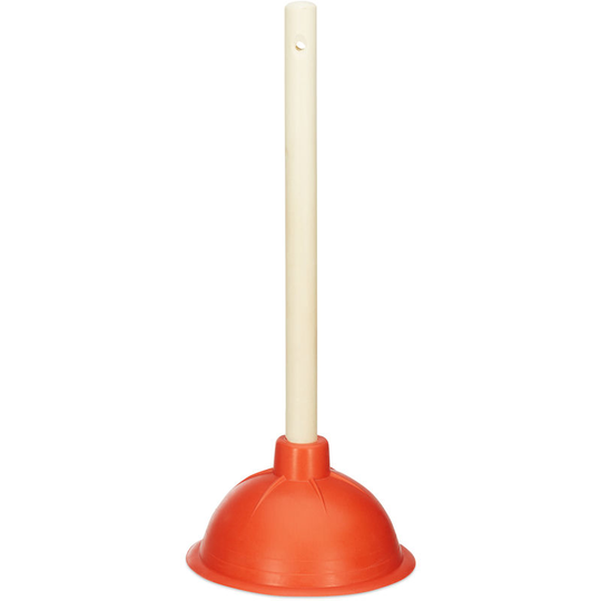 Relaxdays - Toilet Plunger Drain Cleaner, Rubber Suction Cup, Detachable Wooden Handle with Eyelet, Bath and Shower, 30 cm, Red/Natural