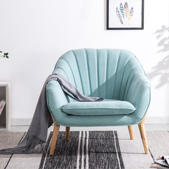 Velvet Scallop Back Armchair with Detachable Cushion, Sky Blue - Livingandhome
