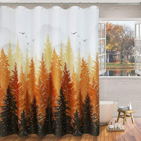 Mountain Shower Curtain Forest Nature Tree Plant Fall Fabric Shower Curtain for Bathroom Water Repellent Shower Curtain Bathtubs Hotel, 72 x 72 inch,