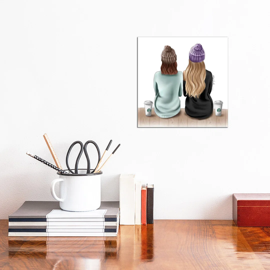 Besties and Starbucks Drinks by Elza Fouche - Wrapped Canvas Painting