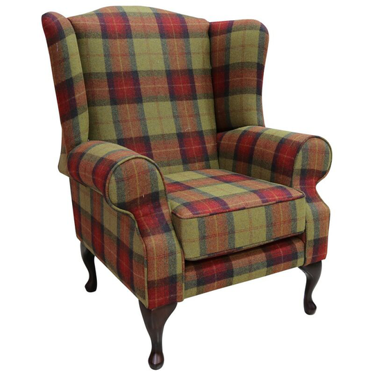 Chesterfield Frederick Wool Wing Chair Fireside High Back Armchair Fruit Salad Check Tweed