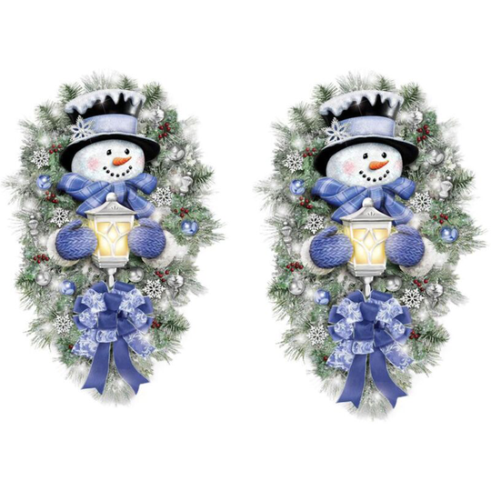 Christmas Wall Stickers 2 Pcs Snowman Wreath Design Decorative Sticker diy Photo Albums Window Door Wall Car Glass Decorations (7.87*11.8inch)