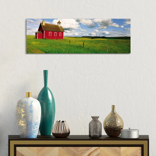 Red Prairie Schoolhouse, Battle Lake, Minnesota, USA - Wrapped Canvas Panoramic Photograph