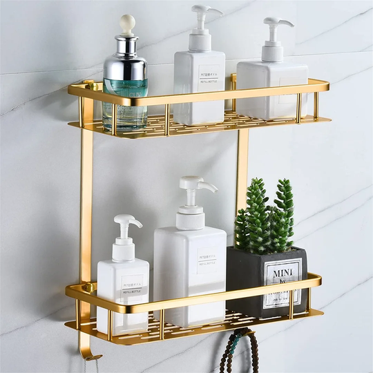 Bathroom Shelves No Drilling,Square Shower Caddy Adhesive Wall Mounted Shelf For Bathroom Storage And Organisation Shower Racks Basket With Hooks Cham