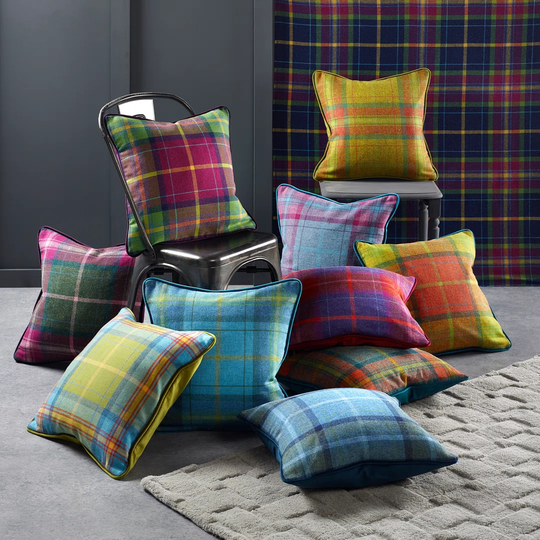 Haga Feathers Tartan Scatter Cushion with Filling