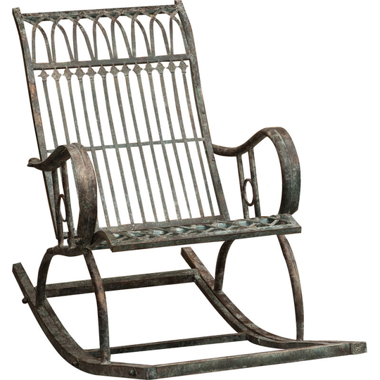 Wrought iron made antiqued rust finish W127xDP64xH90 cm sized armchair rocking chair