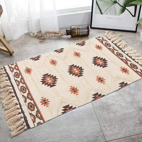Moroccan Natural Cotton Truck Tapestry Tapestry Woven Carpet With Small Living Room Pumps Bedroom Floor Mat for Kitchen Bathroom Paillesson 60 x 90 cm