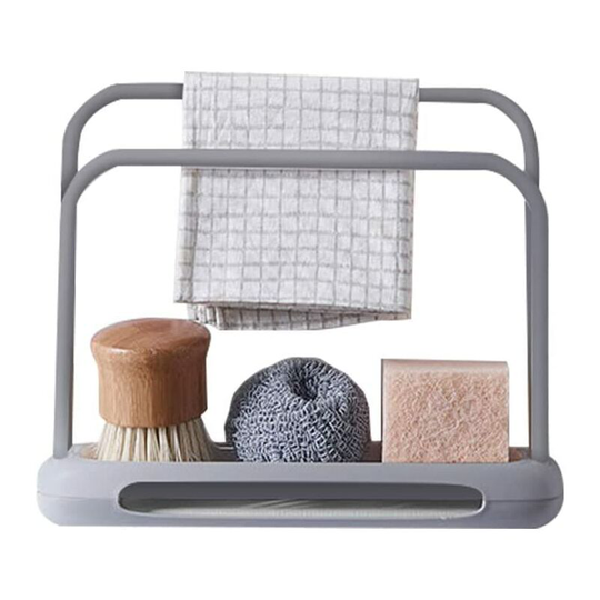 Perleraregb - Telescopic Kitchen Sink Organizer, Cloth Holder, Double Layer, Adjustable, Soap Dish, Steel Sponge Drainer (Gray)