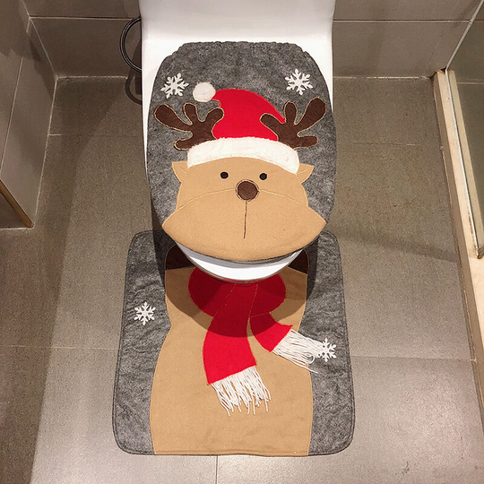 Christmas Snowman Santa Deer Toilet Seat Cover and Rug Set Red Christmas Decorations Bathroom (Moose Style 2)