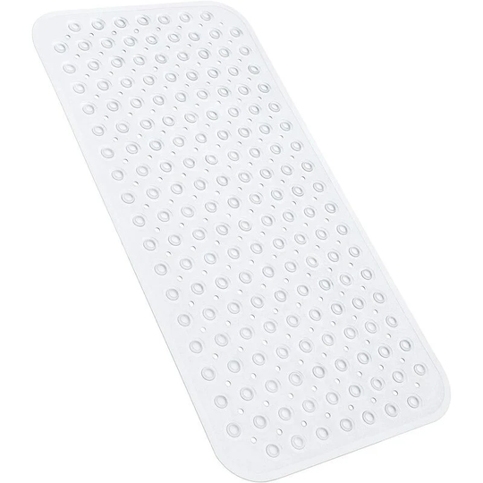 31x15.5In Non-Slip Bath Tub Shower Mat, with Suction Cups and Drain Holes (Clear White)