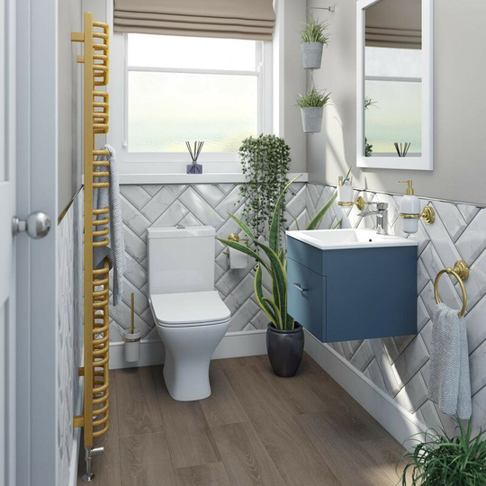Orchard Lea ocean blue wall hung vanity unit 420mm and Derwent square close coupled toilet suite - Blue