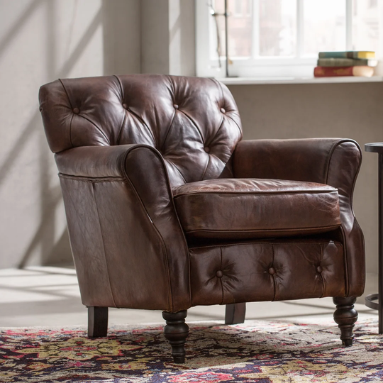 Clyburn 77Cm Wide Tufted Genuine Leather Full Grain Leather Club Chair