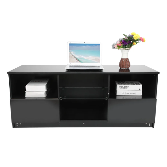 Black TV Cabinet With LED 16-Colors Light High-Gloss Front TV Stand Table For Living Room