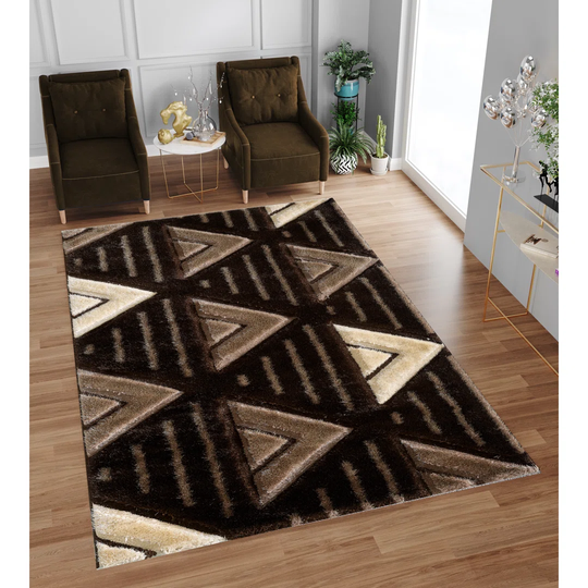 Eddard Power Loomed Polyester Brown/Beige Rug