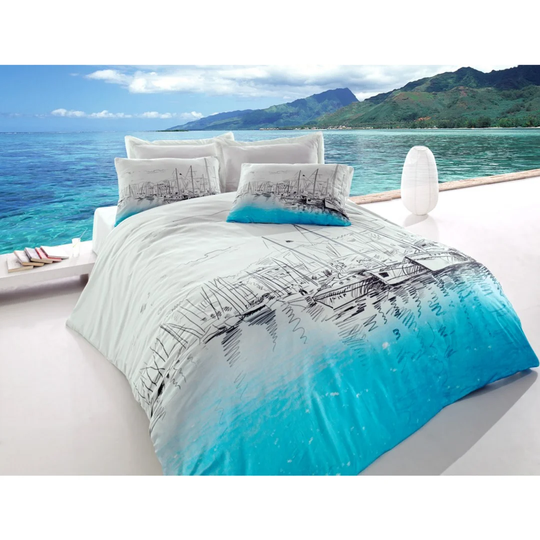 Fircrest Blue/White/Black 100% Cotton Duvet Cover Set