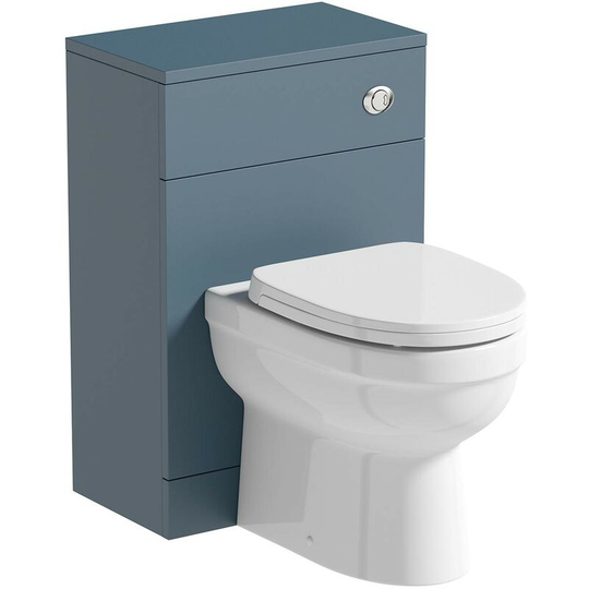 Lea ocean blue slimline back to wall unit 500mm and Eden back to wall toilet with seat - Blue - Orchard