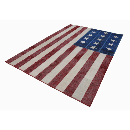 Dao Flag Hand-Knotted Cotton/Wool Red/Blue Rug