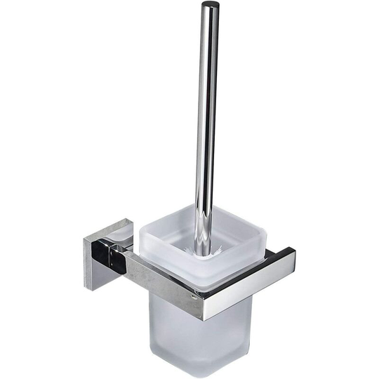 Toilet Brush Holder Wall Mount, Toilet Brush for Toilet in Stainless Steel and Glass, Polished Mirror Chrome