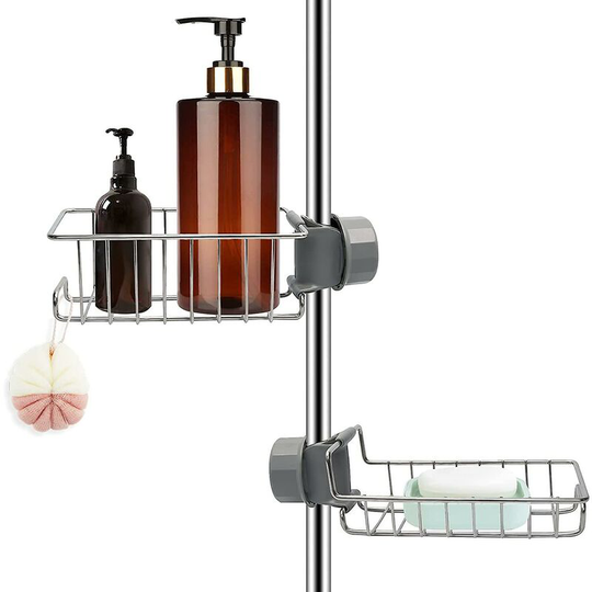 2 Pack No Drilling Stainless Steel Shower Shelves, Stainless Steel Telescopic Bathroom Shelf, Soap Dish Shower Bar, Shampoo Shower Caddy