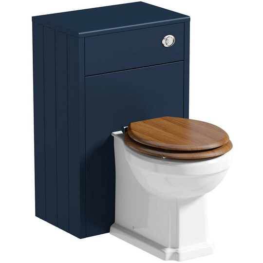 Orchard Dulwich navy back to wall unit and traditional toilet with oak seat - Blue