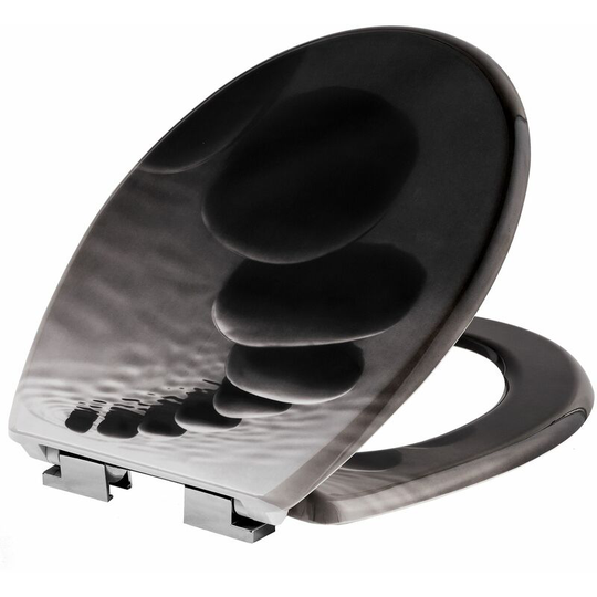 Tectake - Toilet seat with design - soft close toilet seat, slow close toilet seat, round toilet seat - stone-optics - stone-optics