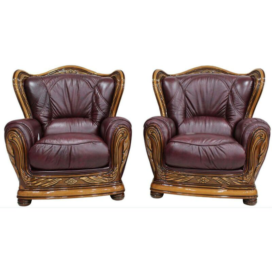 2 x Regina Genuine Italian Leather Burgandy Armchairs Offer