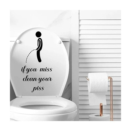 Toilet Stickers, Clean Your Piss Funny Decals, Waterproof Vinyl Wall Art Sign Decor, Removable Toilet Seat Quote Murals for Toilet wc Restroom Door