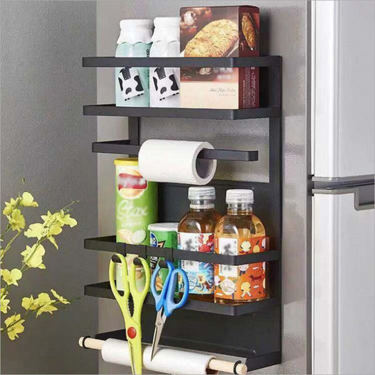 LSF2019052 Kitchen Rack Fridge Organizer Refrigerator Side Shelf Magnetic Fridge Organizer Paper Towel Holder Spice Jars Rack