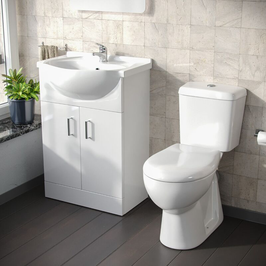 Dyon 550mm Floorstanding Vanity Basin Unit & Close Coupled Eco Toilet White
