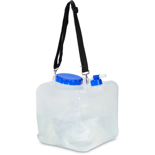 Folding Canister Set of 2, Camping Water Container, Faucet, Lid & Strap, 15 l, BPA-Free, Transparent - Relaxdays