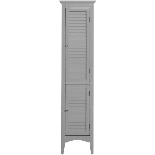 Glancy Wooden Linen Tower Tall Bathroom Cabinet Grey ELG-640 With Storage - Grey - Teamson Home