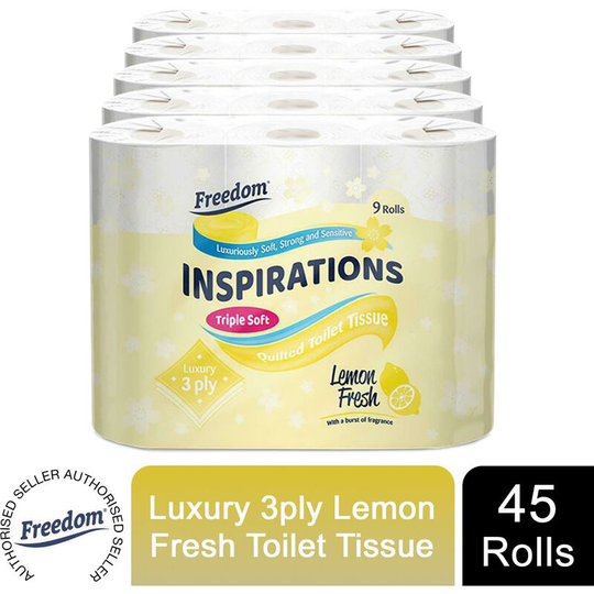Inspirations Triple Soft Lemon 3 Ply Quilted Toilet Paper Roll, 45 Rolls - Freedom