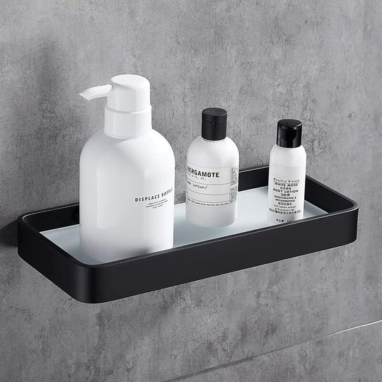 Bathroom Shelf, 25cm Glass Shelf, Black Bathroom Cooking Organizer, Aluminum, Nails, Kitchen Accessories Bathroom, Wall Mount