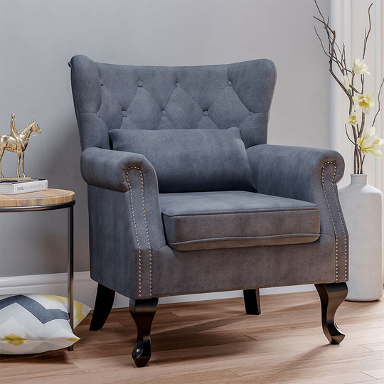 Grey Luxurious Button Armchair with Pillow - Livingandhome