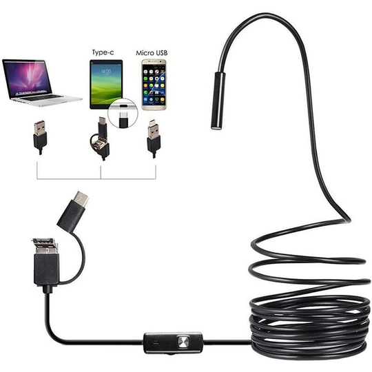 7mm 3-in-1 Borescope Inspection Camera for Android usb Type-C Interface, Tube Sink Drain Pipe Camera with 6 Adjustable led Lights, IP67 Waterproof